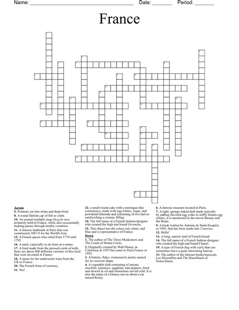 she in france crossword